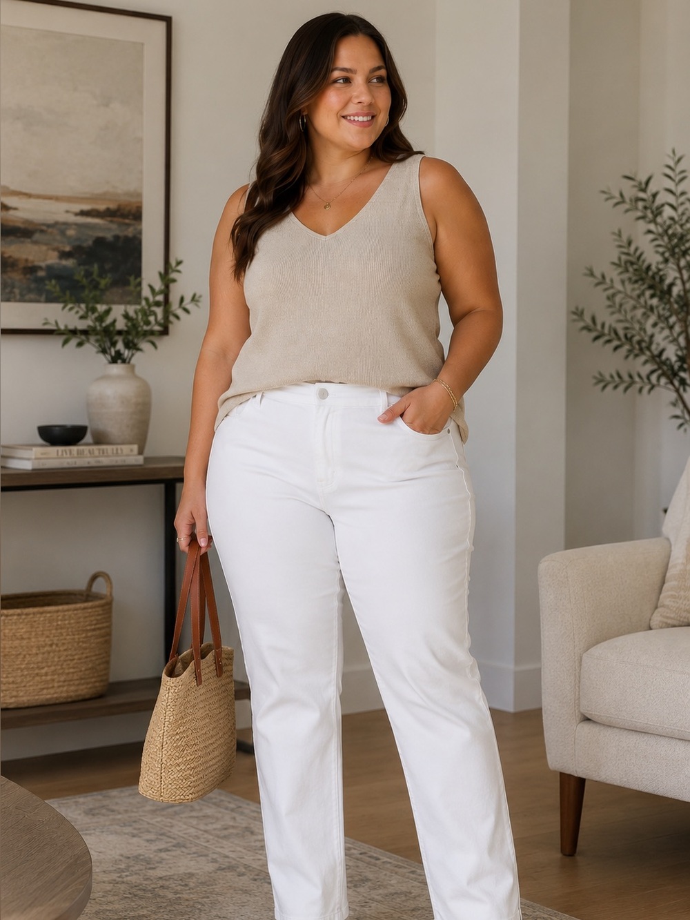 Penningtons Rome Fit White Stretch  Straight Leg Pants Size 18 Coastal Summer